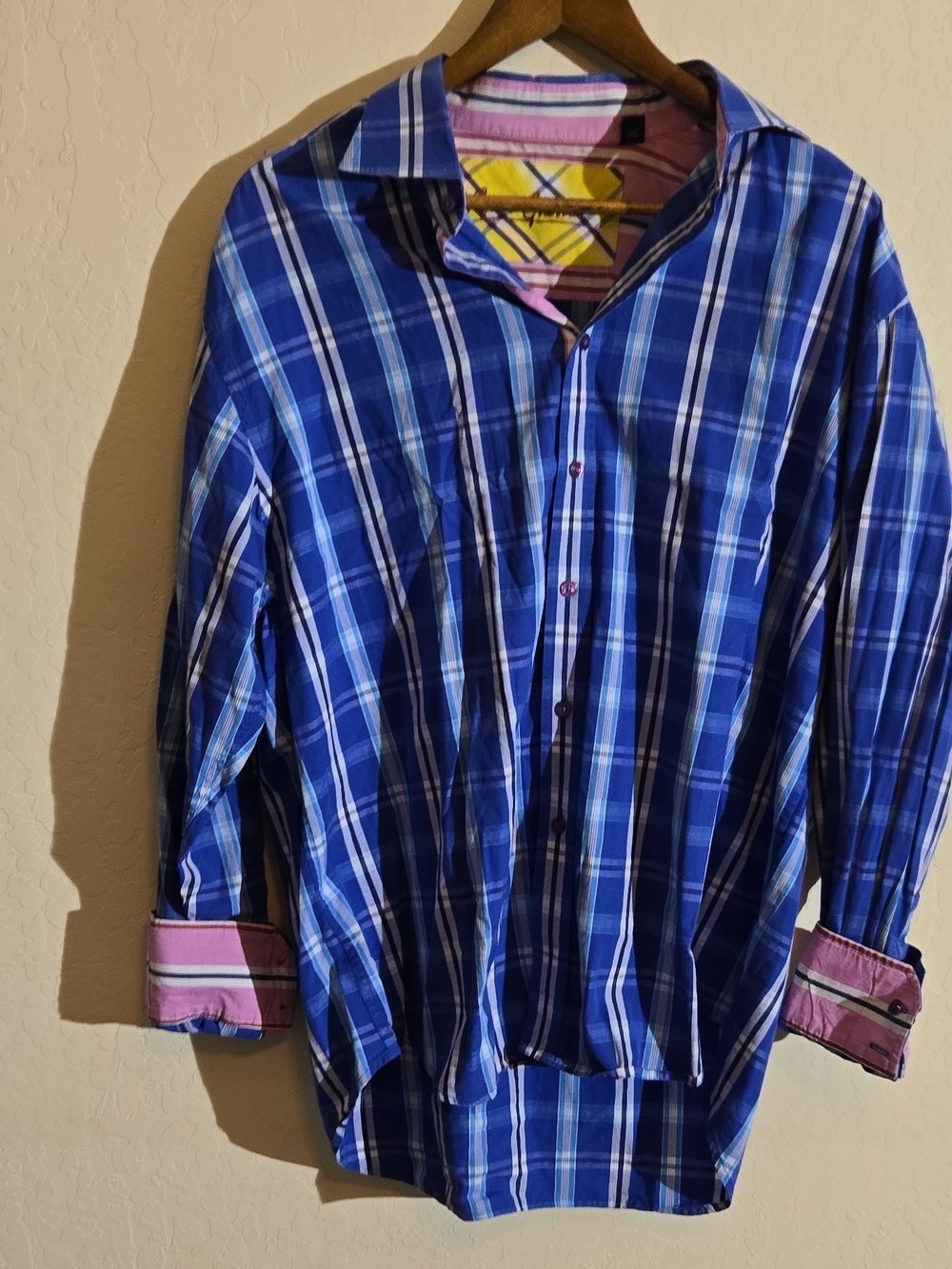 Robert Graham Blue Plaid Button-Down Shirt with Pink Accents